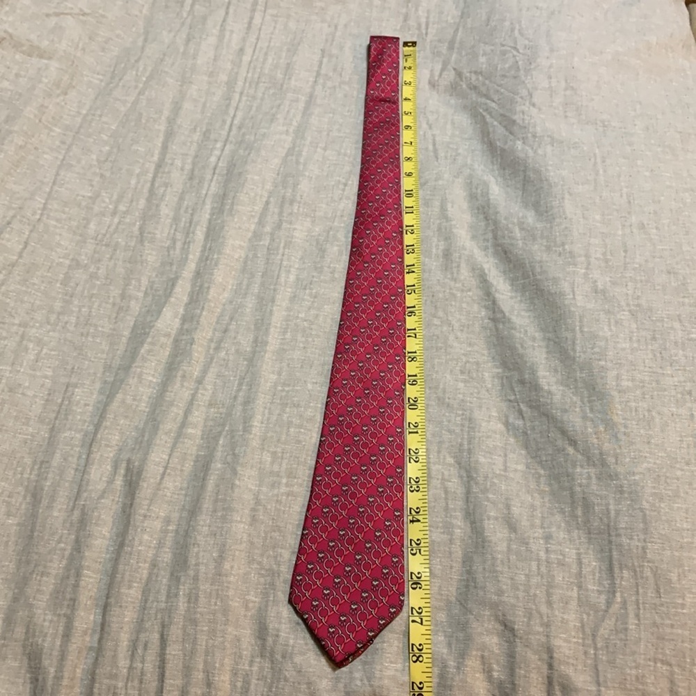 VTG HERMES Men’s 100% Silk Elegant Deep Pink Patterned Men's Tie Luxury - Picture 6 of 6